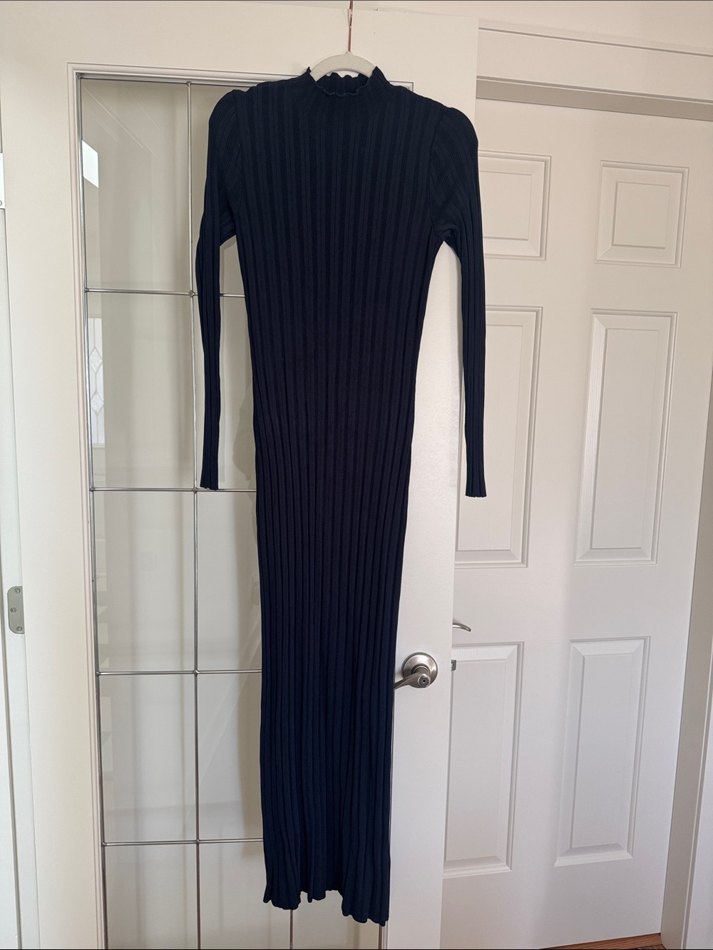 Navy Ribbed Long Sleeve Maxi Dress